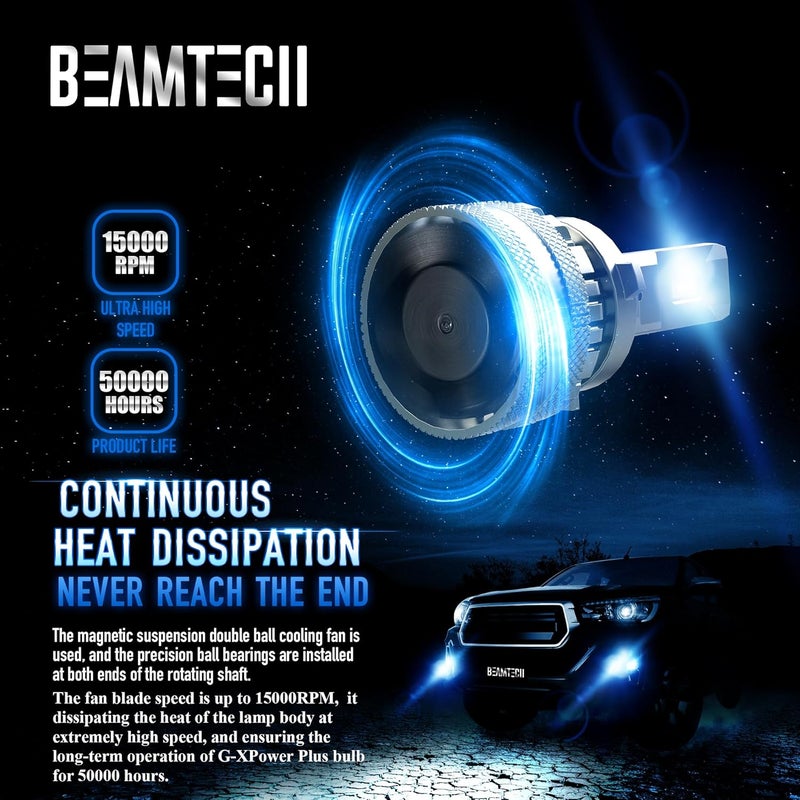 BEAMTECH H11/H8/H9 Bulbs, G-XP Chips Canbus Ready 600% Brighter High Power 6500K Xenon White 360 Degree Lighting Plug N Play Fog Light, Pack of 2 - Image 5