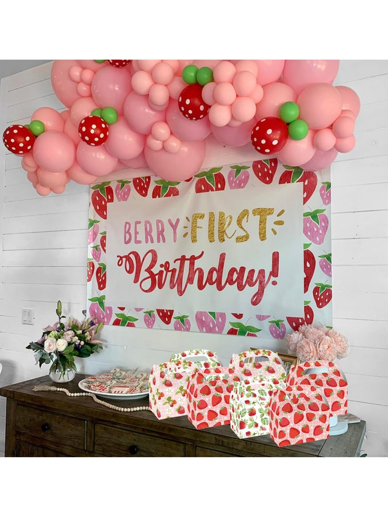 Excefore Party Favour Boxes, 24 Pack Strawberry Party Cardboard Treat Box, for Summer Birthday Treat Favor Boxes, Cookie Boxes Theme, for Strawberry Theme Birthday Baby Shower Supplies (2 styles) - Image 4
