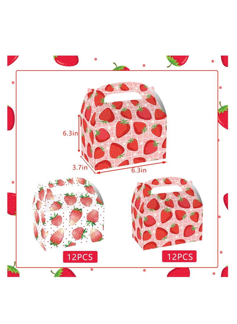 Excefore Party Favour Boxes, 24 Pack Strawberry Party Cardboard Treat Box, for Summer Birthday Treat Favor Boxes, Cookie Boxes Theme, for Strawberry Theme Birthday Baby Shower Supplies (2 styles) - Image 2
