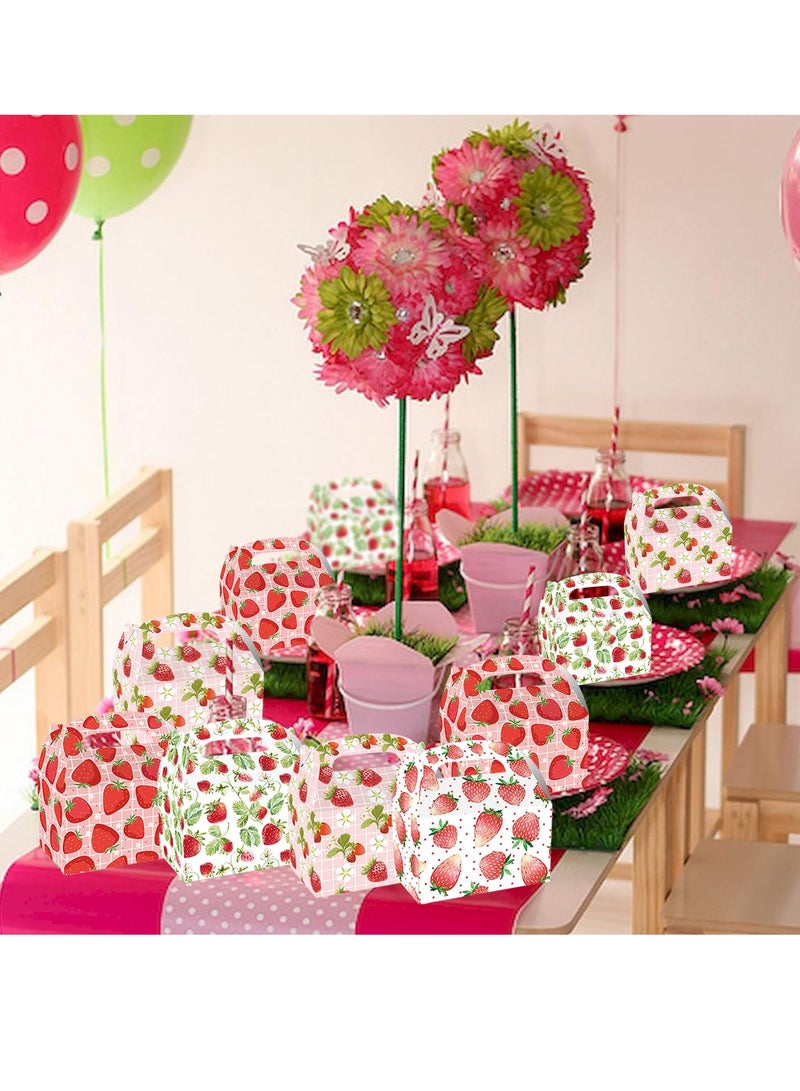 Excefore Party Favour Boxes, 24 Pack Strawberry Party Cardboard Treat Box, for Summer Birthday Treat Favor Boxes, Cookie Boxes Theme, for Strawberry Theme Birthday Baby Shower Supplies (2 styles) - Image 3