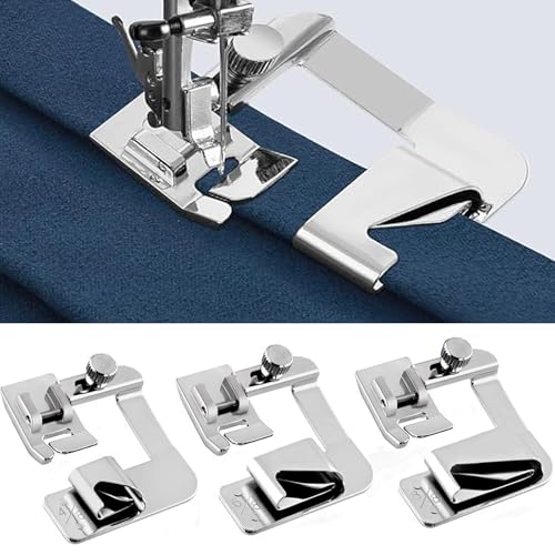YEQIN 3 Sizes Wide Rolled Hem Pressure Foot Sewing Machine Presser Foot Hemmer Foot Set 1/2 Inch, 3/4 Inch, 1 Inch Compatible with for Brother Singer and Other Low Shank Sewing Machine - Image 1