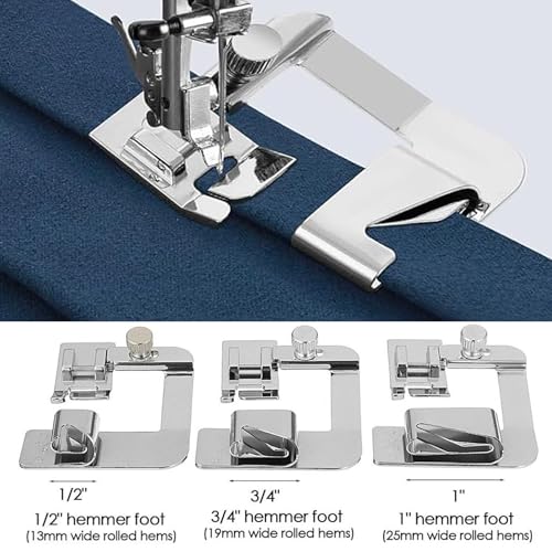 YEQIN 3 Sizes Wide Rolled Hem Pressure Foot Sewing Machine Presser Foot Hemmer Foot Set 1/2 Inch, 3/4 Inch, 1 Inch Compatible with for Brother Singer and Other Low Shank Sewing Machine - Image 2