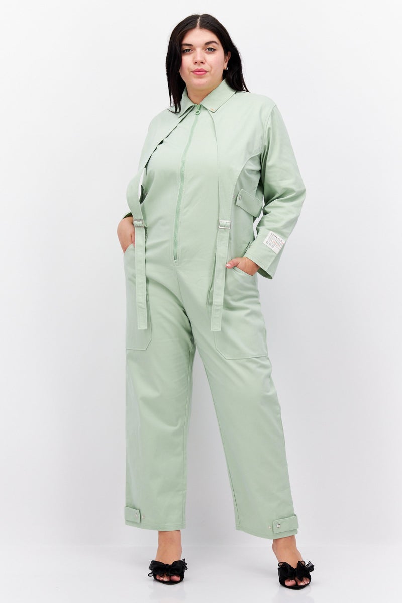 TRIBE OF 6 بدلة نسائية بسيطة بأكمام طويلة، أخضر فاتح - Image 1