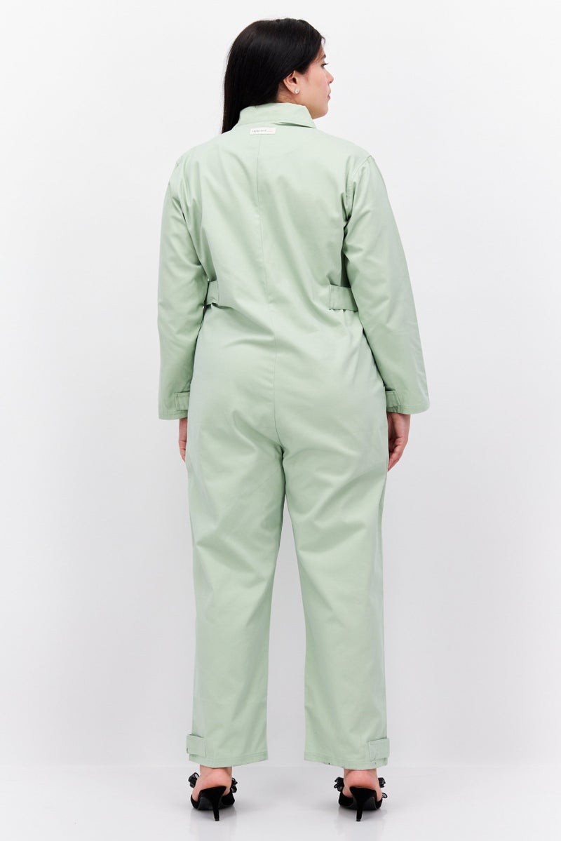 TRIBE OF 6 بدلة نسائية بسيطة بأكمام طويلة، أخضر فاتح - Image 3