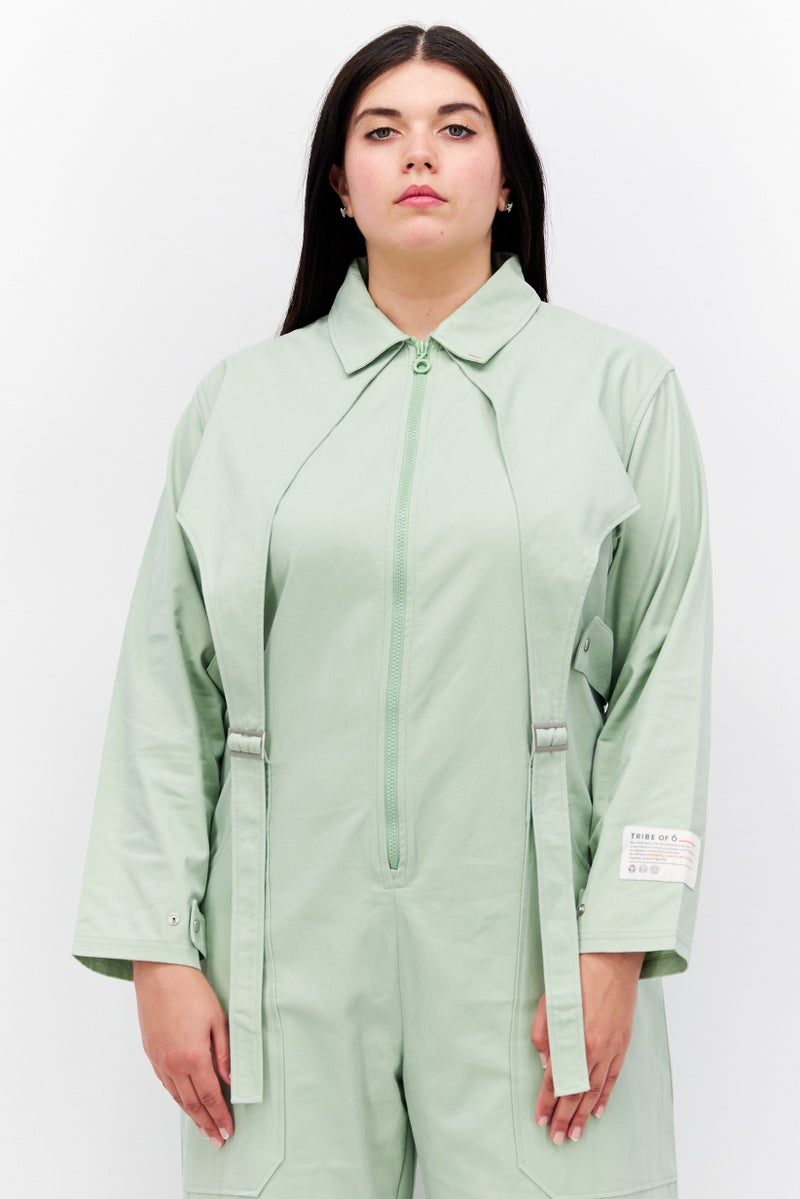 TRIBE OF 6 Women Plain Long Sleeve Jumpsuit, Light Green - Image 4