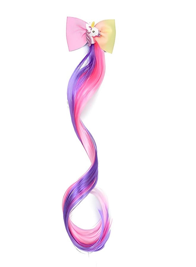 SYGA Children's Cute Cartoon Pony Unicorn Bow Hair Extensions For Girls three colors Hairpin Wig Headdress Colorful Wig(Multi-06) - Image 1