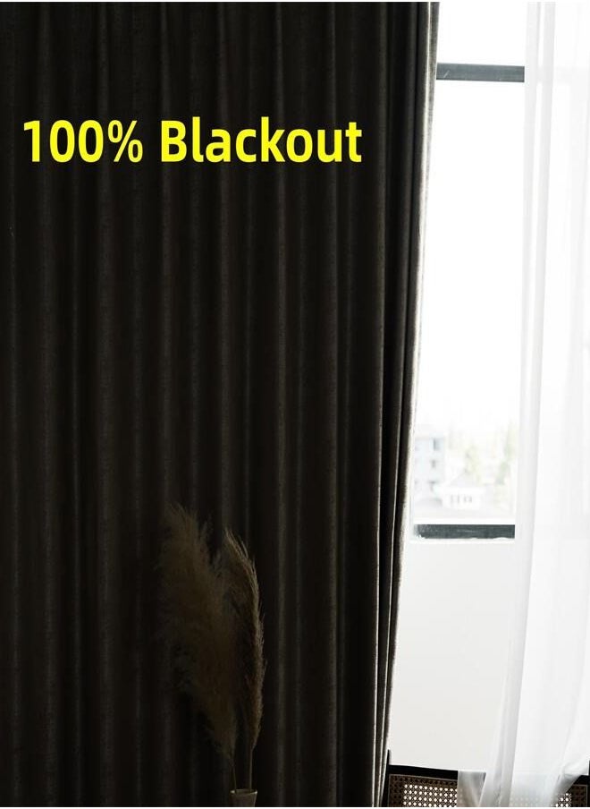 Generic - 2 Panels Blackout Curtains for Bedroom Insulation Noise Reduce Heat Brown - Image 1