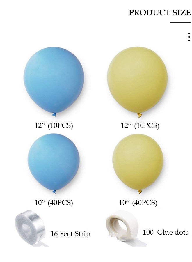 DUNISO طقم قوس بالونات 102 قطعة، مجموعة بالونات لاتكس زرقاء وصفراء لتزيين خلفيات حفلات الزفاف وأعياد الميلاد وحفلات افتتاح المدارس - Image 2