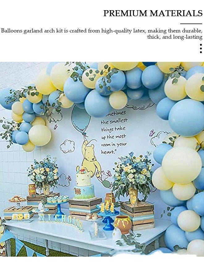 DUNISO طقم قوس بالونات 102 قطعة، مجموعة بالونات لاتكس زرقاء وصفراء لتزيين خلفيات حفلات الزفاف وأعياد الميلاد وحفلات افتتاح المدارس - Image 3