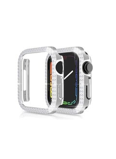Case Compatible with Apple Watch Series 7 45mm Cover, Double Row Bling Crystal Diamonds Protective Cover PC Plated Bumper Frame Accessories (Silver, 45mm)