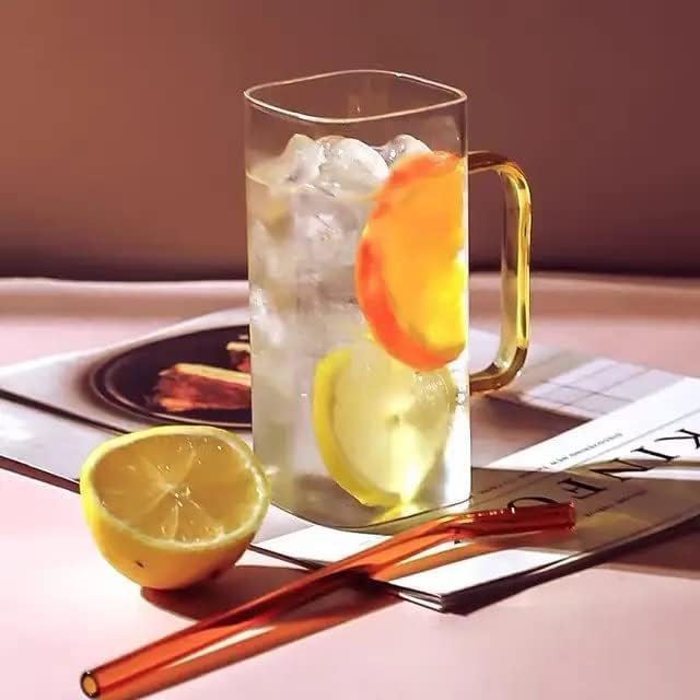 BLISS START Glass Straw and LidsSquare Shaped Glass Mason jar with Handle Glasses Ideal for Tumbler Cup Iced Coffee Cocktail Soda Beer Juice380 ML 1 Pcs - Image 3