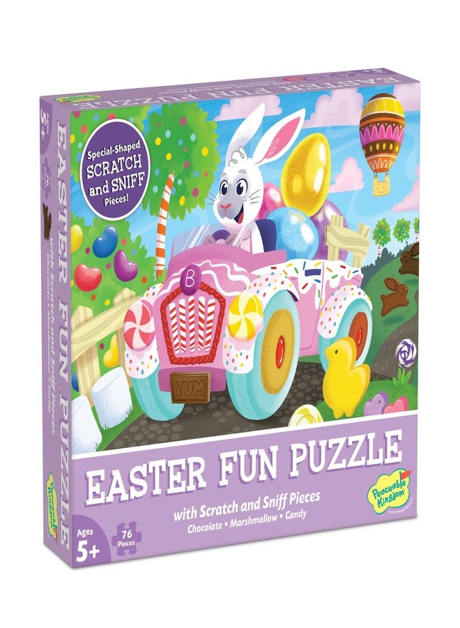 Peaceable Kingdom, Easter Bunny Scratch and Sniff Jigsaw Puzzle, Scented Candy Aroma, Visual Recognition, Problem Solving, Kids Ages 5+, 76 Pieces, Classroom Use, Easter Holiday Puzzle - Image 1
