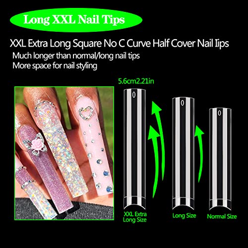 Dudjndjd XXXL No C Curve Square Nail Tips 600PCS Clear Nail Tips for Acrylic Nails Professional Straight Tapered Square Tips 3XL Extra Long Acrylic Nails Tips Half Cover French Nails for Women 12 Sizes - Image 5