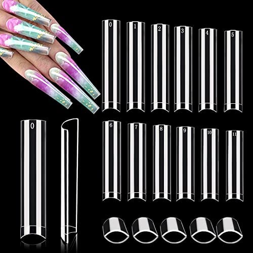 Dudjndjd XXXL No C Curve Square Nail Tips 600PCS Clear Nail Tips for Acrylic Nails Professional Straight Tapered Square Tips 3XL Extra Long Acrylic Nails Tips Half Cover French Nails for Women 12 Sizes - Image 2