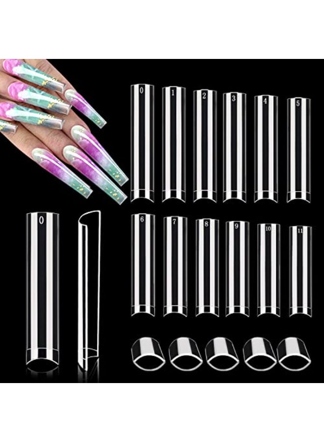 Dudjndjd XXXL No C Curve Square Nail Tips 600PCS Clear Nail Tips for Acrylic Nails Professional Straight Tapered Square Tips 3XL Extra Long Acrylic Nails Tips Half Cover French Nails for Women 12 Sizes - Image 1