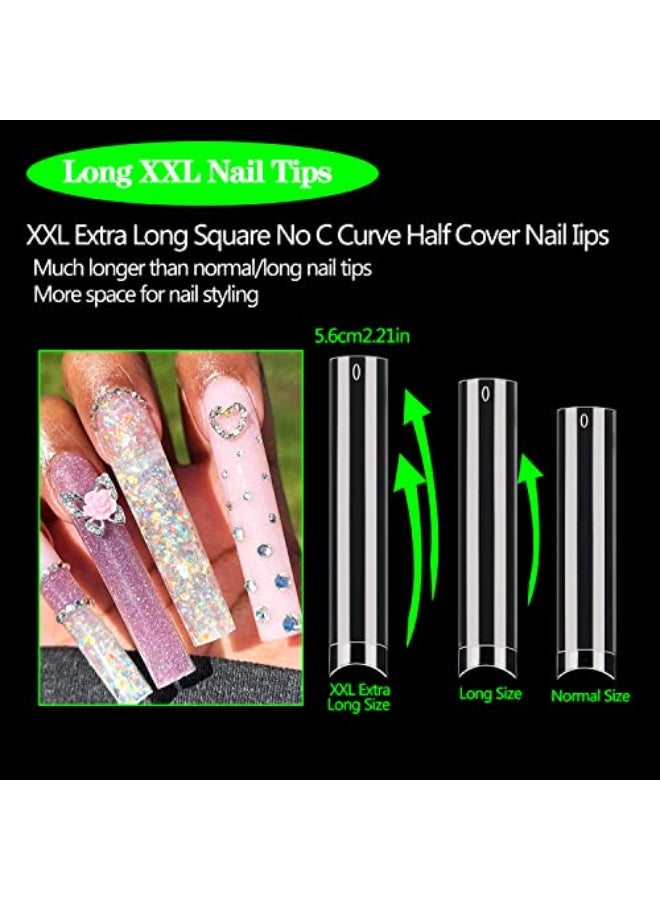 Dudjndjd XXXL No C Curve Square Nail Tips 600PCS Clear Nail Tips for Acrylic Nails Professional Straight Tapered Square Tips 3XL Extra Long Acrylic Nails Tips Half Cover French Nails for Women 12 Sizes - Image 4