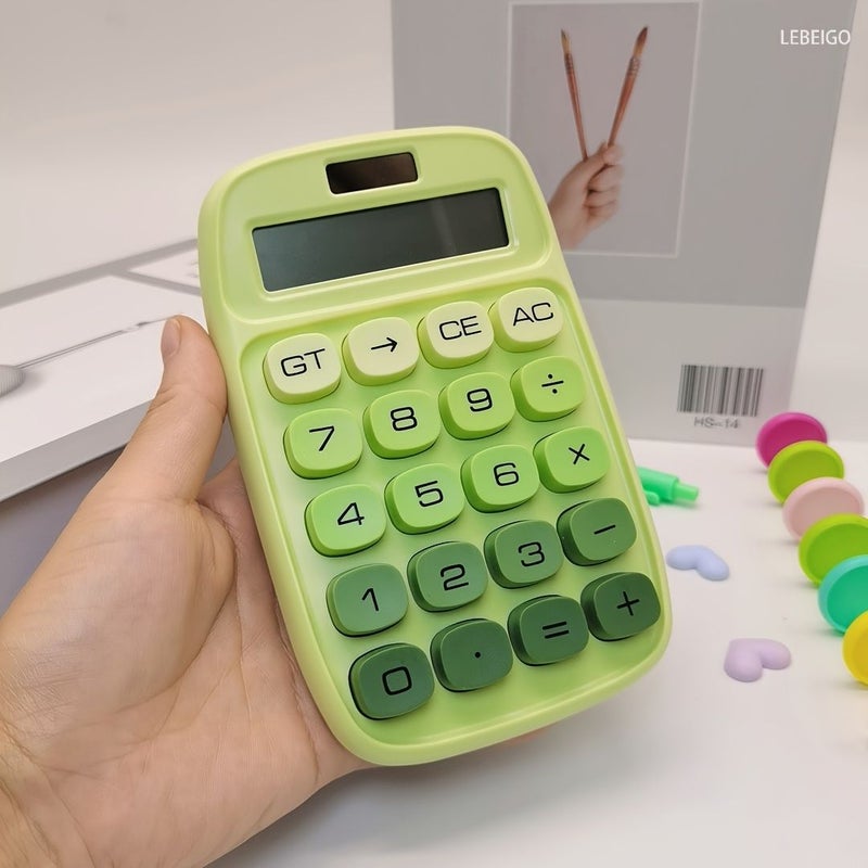 Green Portable Desktop Calculator Solar Battery Dual Power Compact Office School - Image 1