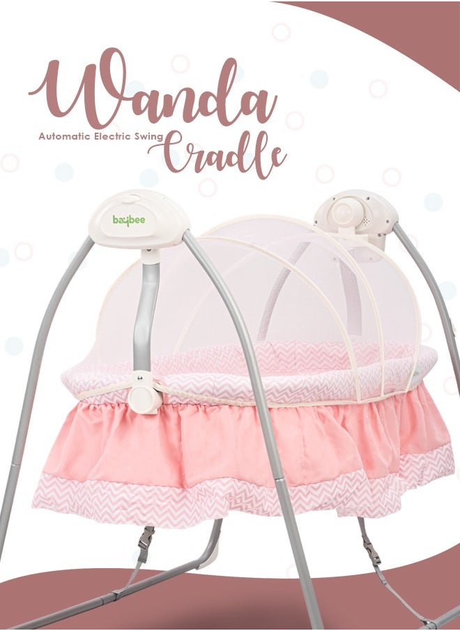 Generic Wanda Electric Swing Cradle for Baby Automatic Swing Baby Cradle with Mosquito Net Remote Toy Bar Music Baby Swing Cradle for Baby 0 to 2 Years Boys Pink  - Image 3
