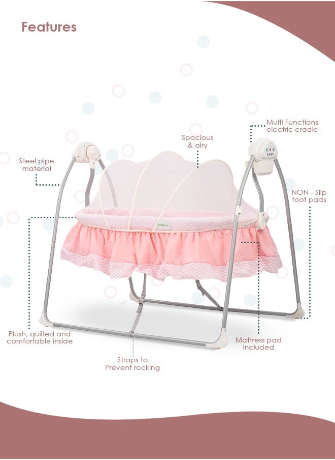 Generic Wanda Electric Swing Cradle for Baby Automatic Swing Baby Cradle with Mosquito Net Remote Toy Bar Music Baby Swing Cradle for Baby 0 to 2 Years Boys Pink  - Image 4