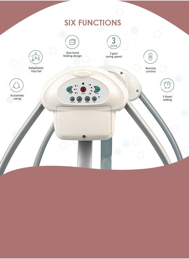 Generic Wanda Electric Swing Cradle for Baby Automatic Swing Baby Cradle with Mosquito Net Remote Toy Bar Music Baby Swing Cradle for Baby 0 to 2 Years Boys Pink  - Image 5