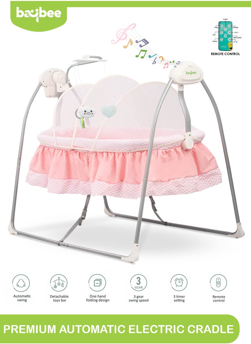 Generic Wanda Electric Swing Cradle for Baby Automatic Swing Baby Cradle with Mosquito Net Remote Toy Bar Music Baby Swing Cradle for Baby 0 to 2 Years Boys Pink  - Image 1