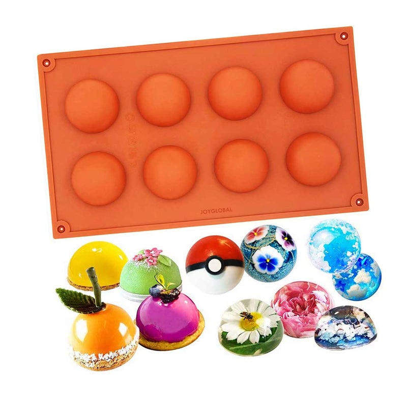 JoyGlobal Silicone 8 Cavity Half Circle Half Sphere Half Round Baking Chocolate Dessert All Purpose Mould 50 Grams - Image 1