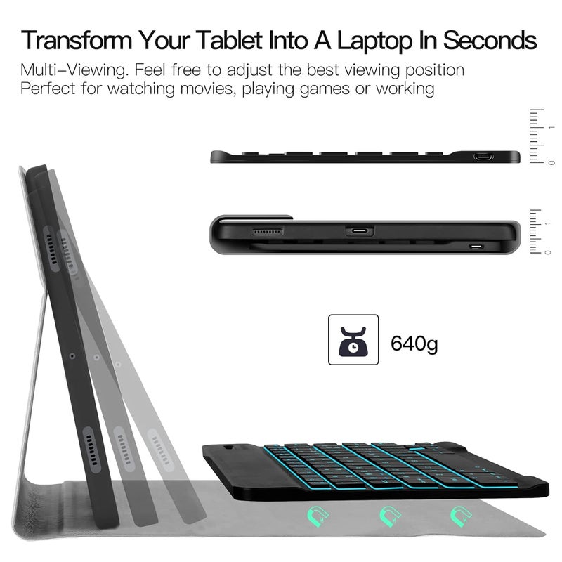 JUQITECH Smart Detachable Wireless Backlit-Keyboard Case with Backlit Keyboard & S Pen Holder for Samsung-Galaxy-Tab S7 11 SM-T870/T875 2020 Tablet [Black] - Image 2