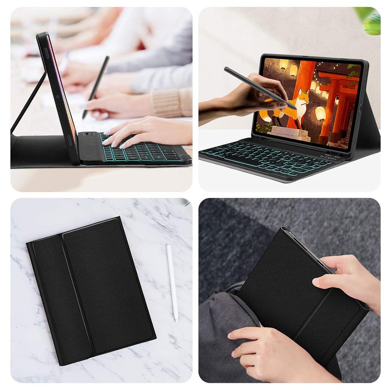 JUQITECH Smart Detachable Wireless Backlit-Keyboard Case with Backlit Keyboard & S Pen Holder for Samsung-Galaxy-Tab S7 11 SM-T870/T875 2020 Tablet [Black] - Image 3