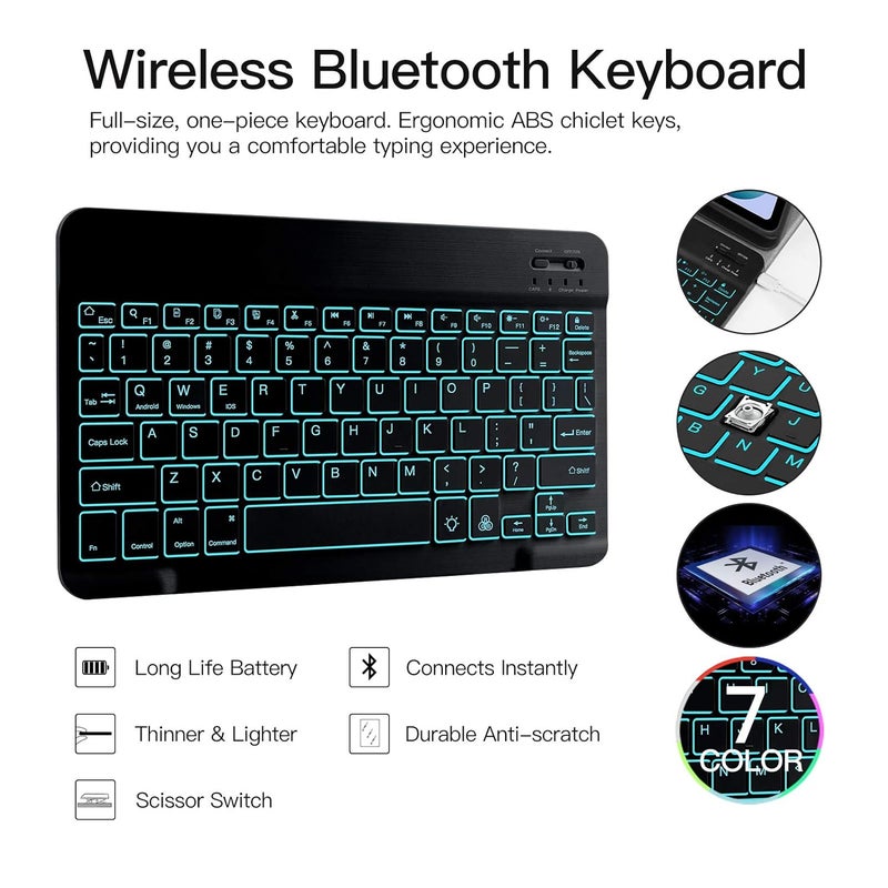 JUQITECH Smart Detachable Wireless Backlit-Keyboard Case with Backlit Keyboard & S Pen Holder for Samsung-Galaxy-Tab S7 11 SM-T870/T875 2020 Tablet [Black] - Image 5