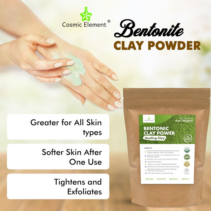 Cosmic Element 100% Pure Calcium Bentonite Clay Powder - Bentonite Clay Food Grade, Vegan, Healing Clay | Skin Care Detox - Deep Pore Cleansing Face & Body Mask for Soft, Smooth, Refreshed Skin | 4 oz - Image 2