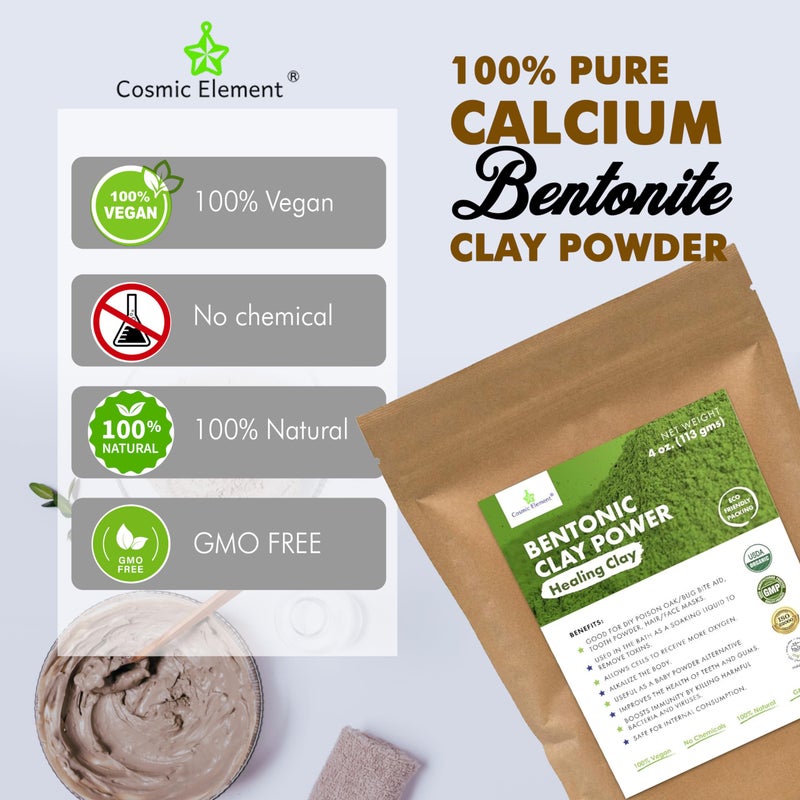 Cosmic Element 100% Pure Calcium Bentonite Clay Powder - Bentonite Clay Food Grade, Vegan, Healing Clay | Skin Care Detox - Deep Pore Cleansing Face & Body Mask for Soft, Smooth, Refreshed Skin | 4 oz - Image 3