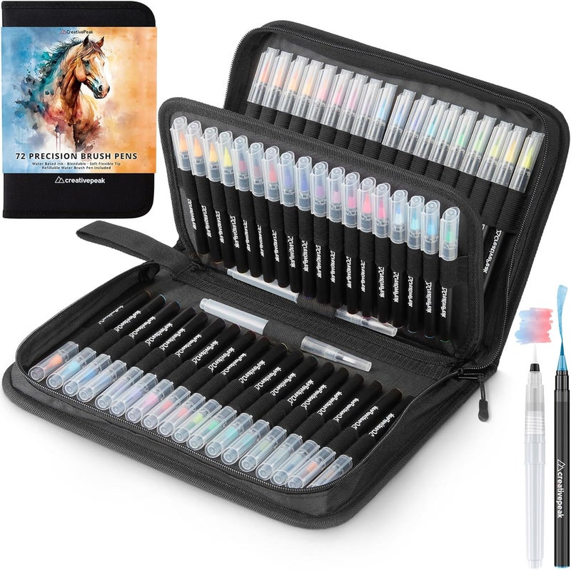 Creativepeak Watercolor Brush Pens - 72 Vibrant Soft Tip Coloring Markers with 4 Blending Brushes - Premium Art Supplies for Calligraphy, Lettering, Coloring & Journaling - Image 1