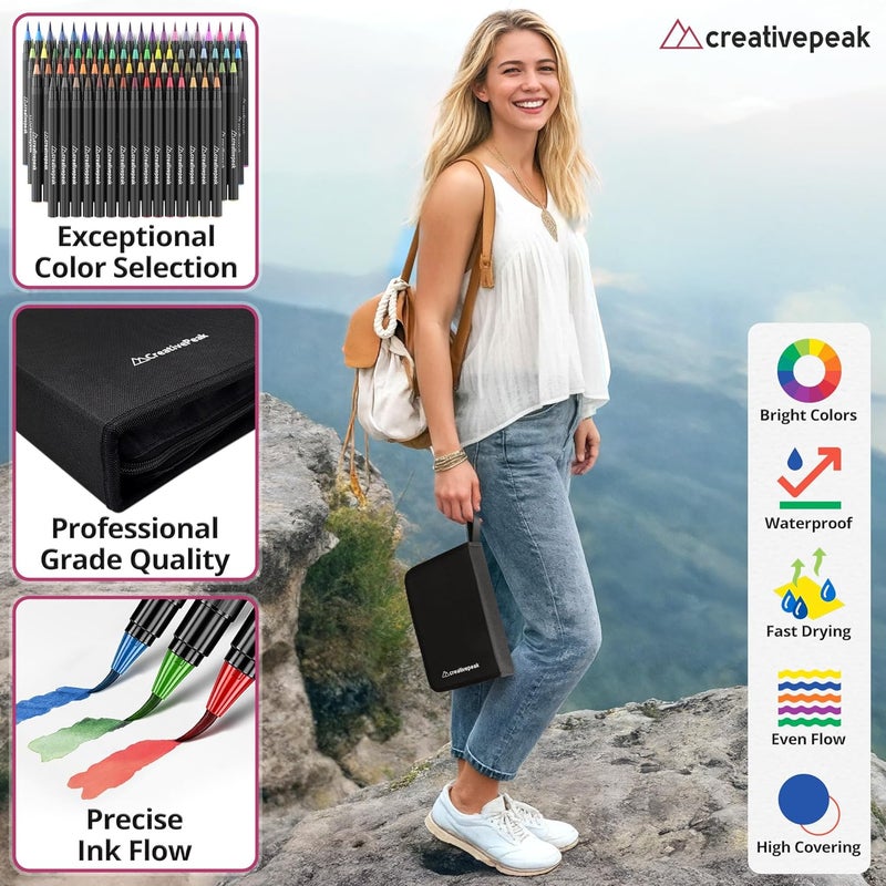 Creativepeak Watercolor Brush Pens - 72 Vibrant Soft Tip Coloring Markers with 4 Blending Brushes - Premium Art Supplies for Calligraphy, Lettering, Coloring & Journaling - Image 5