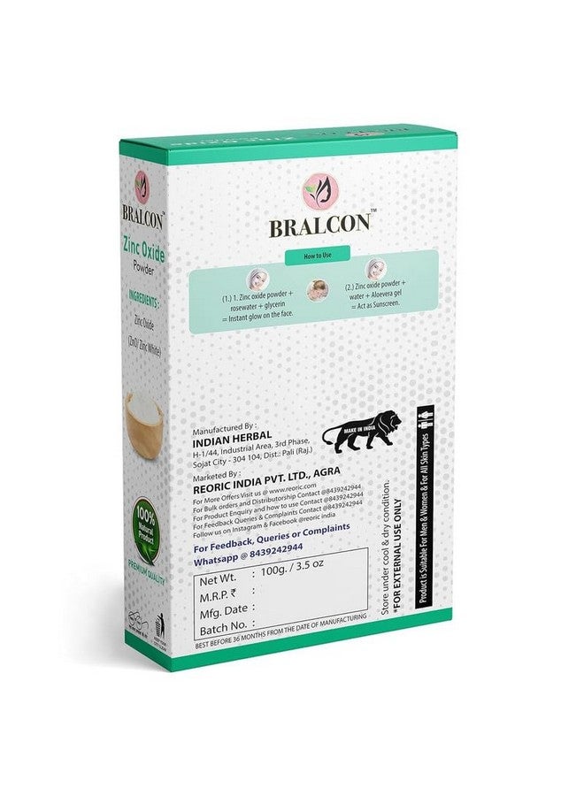 BRALCON Zinc Oxide non nano Powder | Face Pack, Skin Care | Sunscreen Lotion | Pack of 1 | 100gm - Image 2