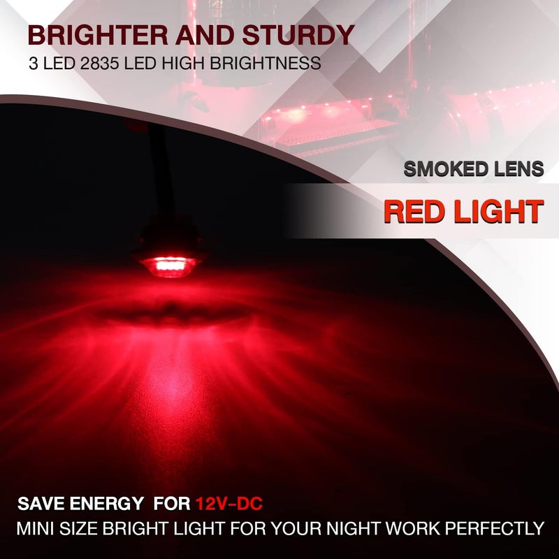 TMH 10 Pcs 3/4" Inch Mount Smoked Lens Red LED Clearance Markers - Image 5