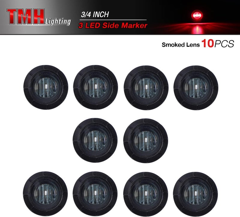 TMH 10 Pcs 3/4" Inch Mount Smoked Lens Red LED Clearance Markers - Image 2