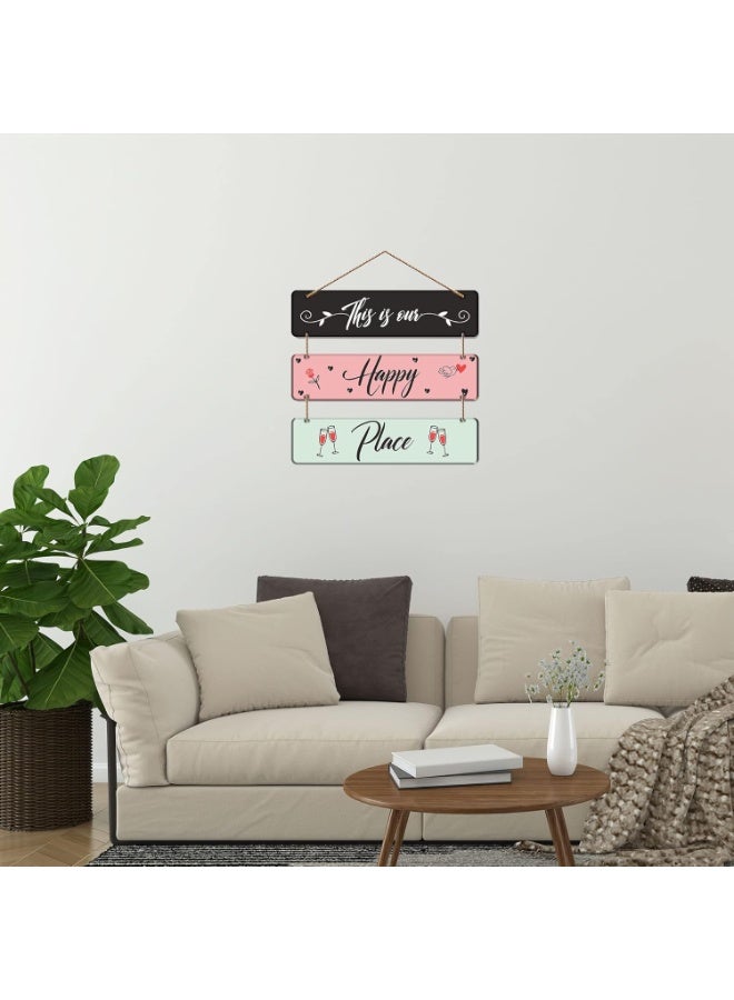 Artvibes This Is Our Happy Place Family Wooden Wall Hanger for Home Decor | Quotes Decor Item | Wall Accents | Gift Items | Wall Illustrations | Artworks Hangings | Mdf Wall Decoration (WH_5304NN) - Image 3