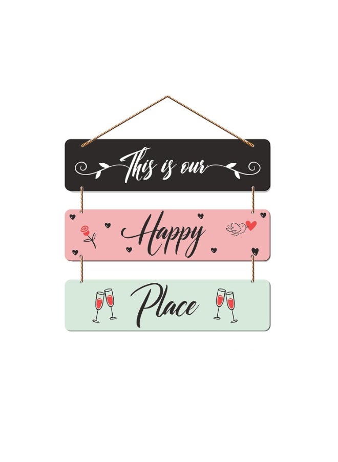 Artvibes This Is Our Happy Place Family Wooden Wall Hanger for Home Decor | Quotes Decor Item | Wall Accents | Gift Items | Wall Illustrations | Artworks Hangings | Mdf Wall Decoration (WH_5304NN) - Image 1