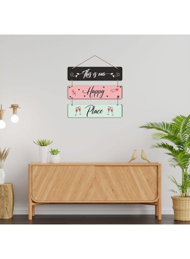 Artvibes This Is Our Happy Place Family Wooden Wall Hanger for Home Decor | Quotes Decor Item | Wall Accents | Gift Items | Wall Illustrations | Artworks Hangings | Mdf Wall Decoration (WH_5304NN) - Image 2