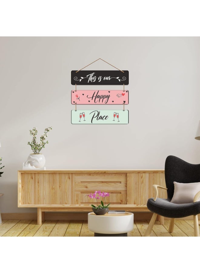 Artvibes This Is Our Happy Place Family Wooden Wall Hanger for Home Decor | Quotes Decor Item | Wall Accents | Gift Items | Wall Illustrations | Artworks Hangings | Mdf Wall Decoration (WH_5304NN) - Image 4