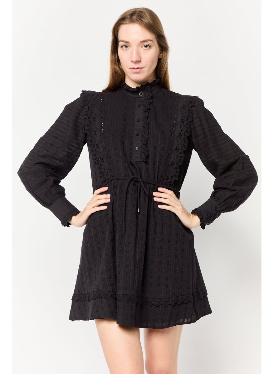 Scotch & Soda Women Textured Laced Mini Dress, Black  - Image 1