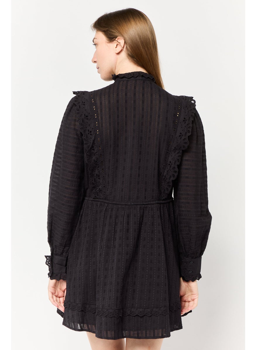 Scotch & Soda Women Textured Laced Mini Dress, Black  - Image 4