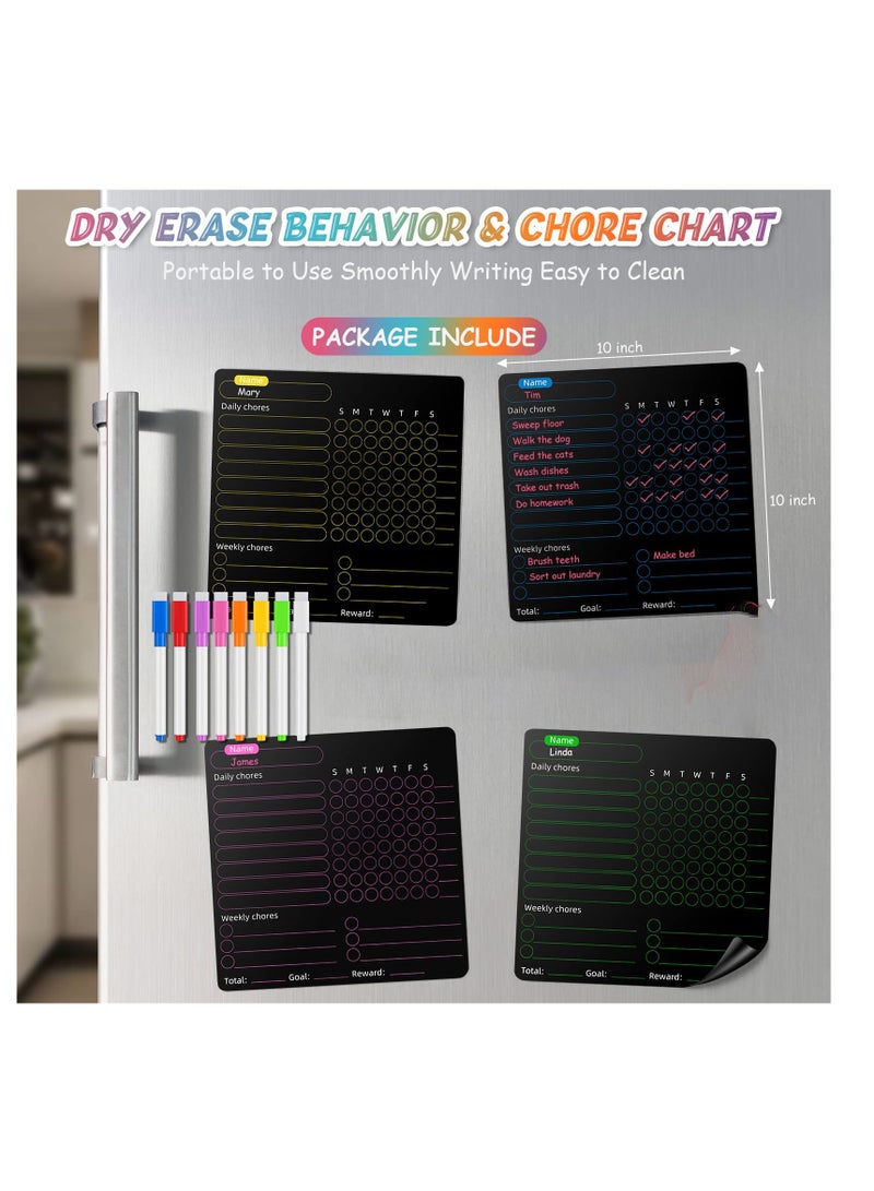 Excefore Magnetic Dry Erase Calendar, 4 Pcs Magnetic Chore Chart for Kids with 8 Colored Markers and 1 Eraser, Reward Chart, Dry Erase Behavior Charts for Kids, Teens, Adults, Family, Black  - Image 2