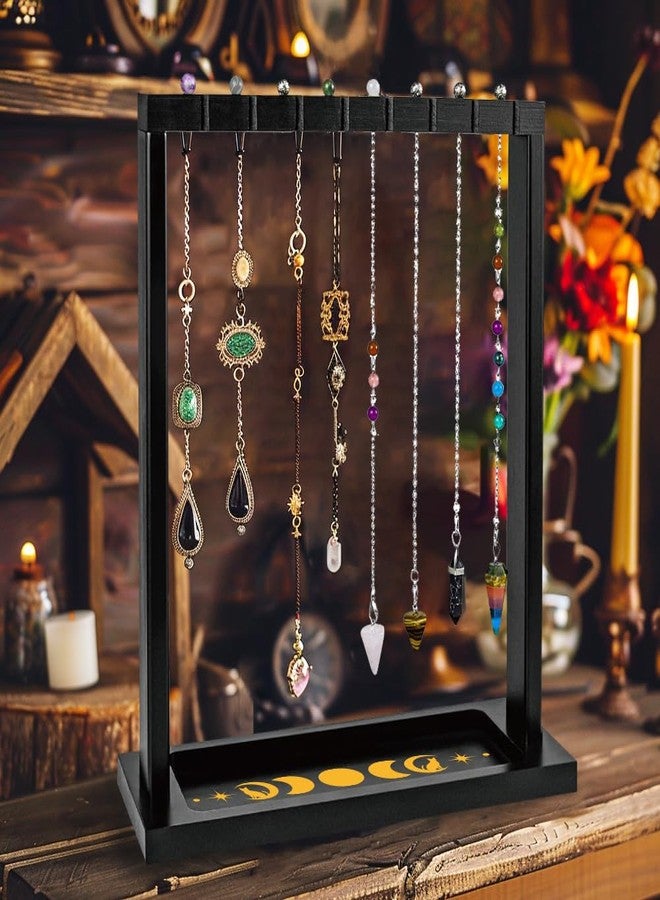 BEUNITONE Wooden Pendulum Crystal Display Holder Wood Pendulum Display Stand Moon Phase and Cat Witch Organiser for Incense Necklace Stone - Image 5