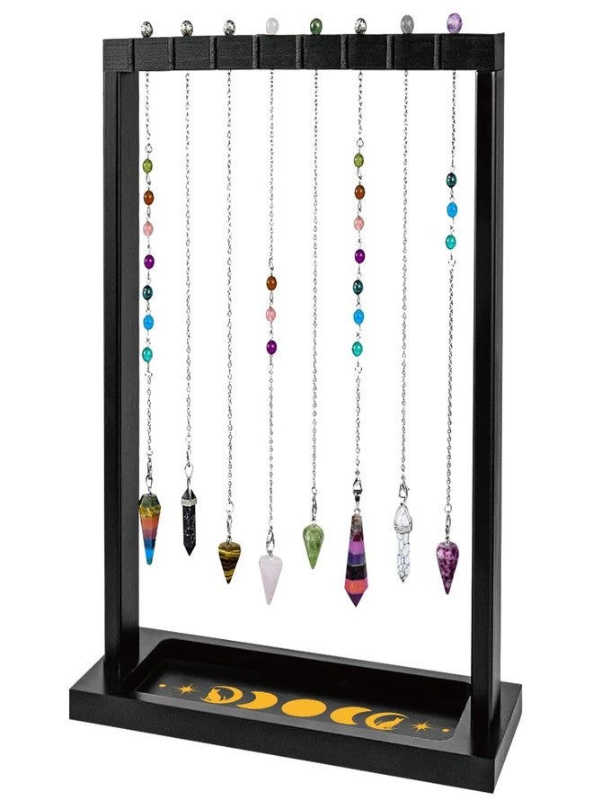 BEUNITONE Wooden Pendulum Crystal Display Holder Wood Pendulum Display Stand Moon Phase and Cat Witch Organiser for Incense Necklace Stone - Image 1