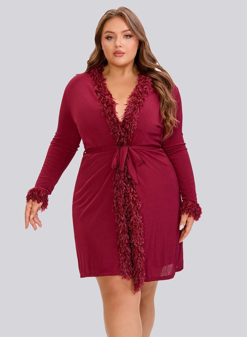 ترايو طقم ملابس نوم نسائية من فيورا باي ترايو مزين بالريش المضلع - مقاس واحد - Image 2