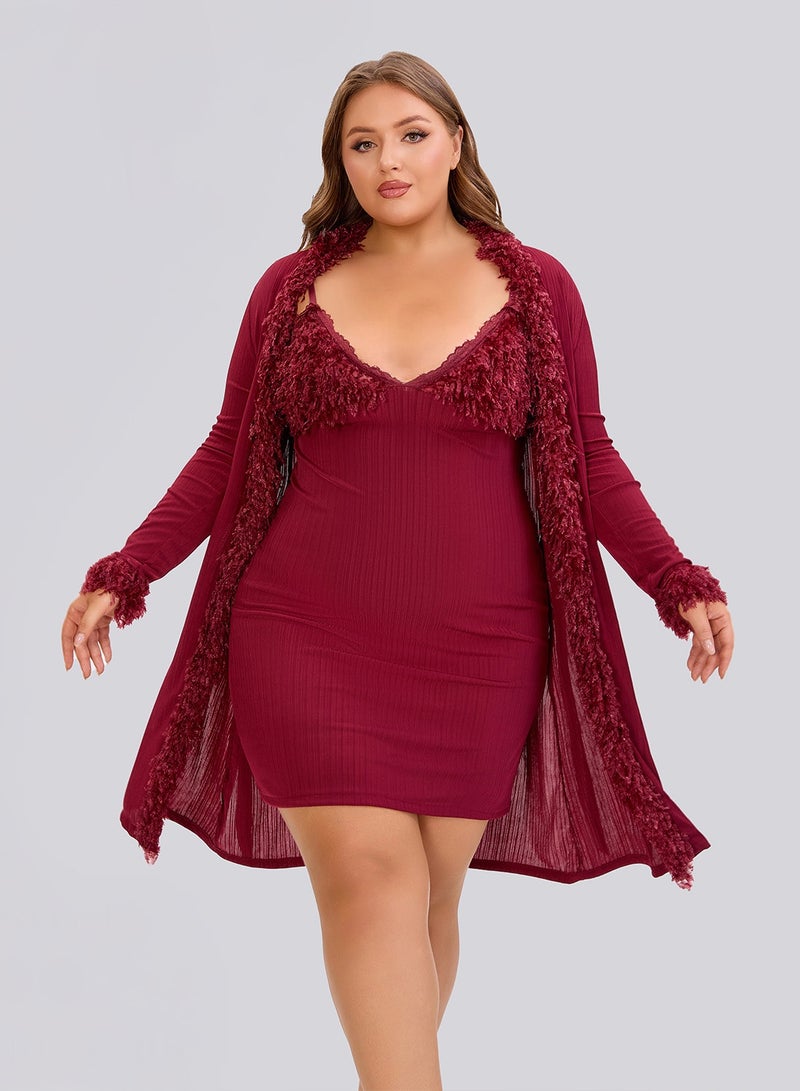 ترايو طقم ملابس نوم نسائية من فيورا باي ترايو مزين بالريش المضلع - مقاس واحد - Image 1