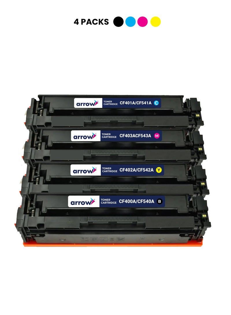 ARROW TONER CARTRIDGE 203A CF540A FULL SET OF 4 PACK BLACK,CYAN,YELLOW,MAGENTA Replacement For HP Colour LaserJet Pro M254dw/254nw HP Colour LaserJet Pro MFP M280nw HP Colour LaserJet Pro MFP M281fdw/281fdn Canon i-SENSYS LBP621Cw/LBP623Cw/MF641Cw/MF643Cdw/ MF645Cx CANON Colour image CLASS MF642Cdw/MF641Cw/MF644Cdw/ LBP622Cdw HP Colour LaserJet Pro M252dn/252n HP Colour LaserJet Pro MFP M277dw/277n HP Colour LaserJet Pro MFP M274n Canon Colour image CLASS MF634Cdw /LBP612Cdw/MF632Cdw Canon Colour i-SENSYS MF631Cn/633Cdw/635Cx/LBP611Cn/613Cdw Canon Satera MF634Cdw MF632Cdw/LBP612C/LBP611C - Image 2