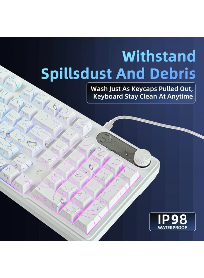UCHUANG IP98 Big Gaming Keyboard, 95% RGB Backlit Wired Keyboard Membrane Keyboard, Side Printed Waterproof 98 Keys Quite Keyboards with Number Pad Quick Response PBT Keycaps for Windows/MacOS/Android PC Gamers - White - Image 3