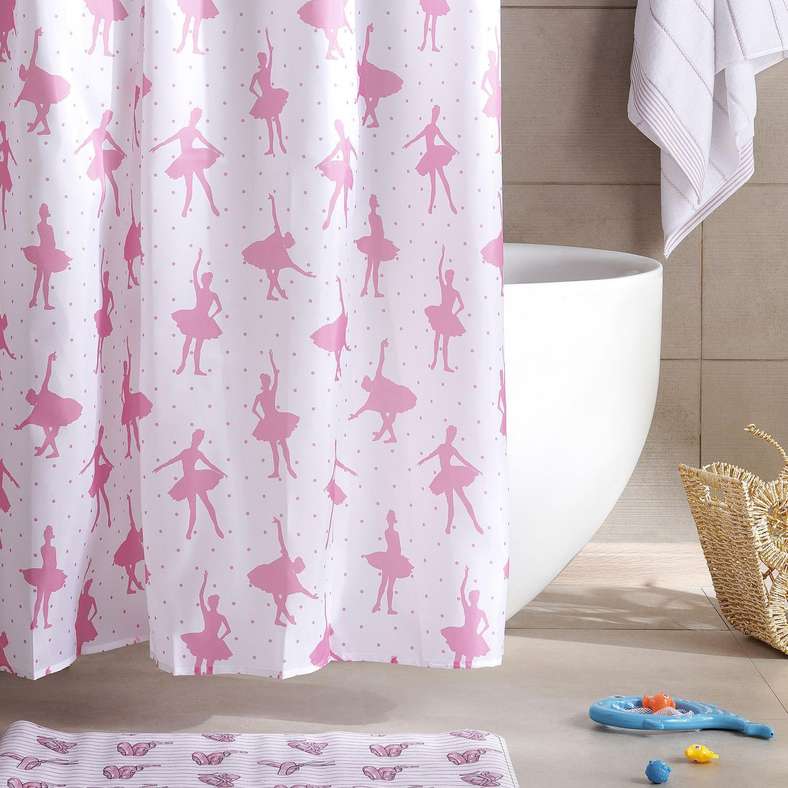 Pan Home Ballerina Shower Curtain Pink for Girls